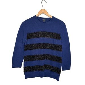 Ann Taylor | Navy and Black Fuzzy Stripe Cashmere Blend Sweater Size Medium